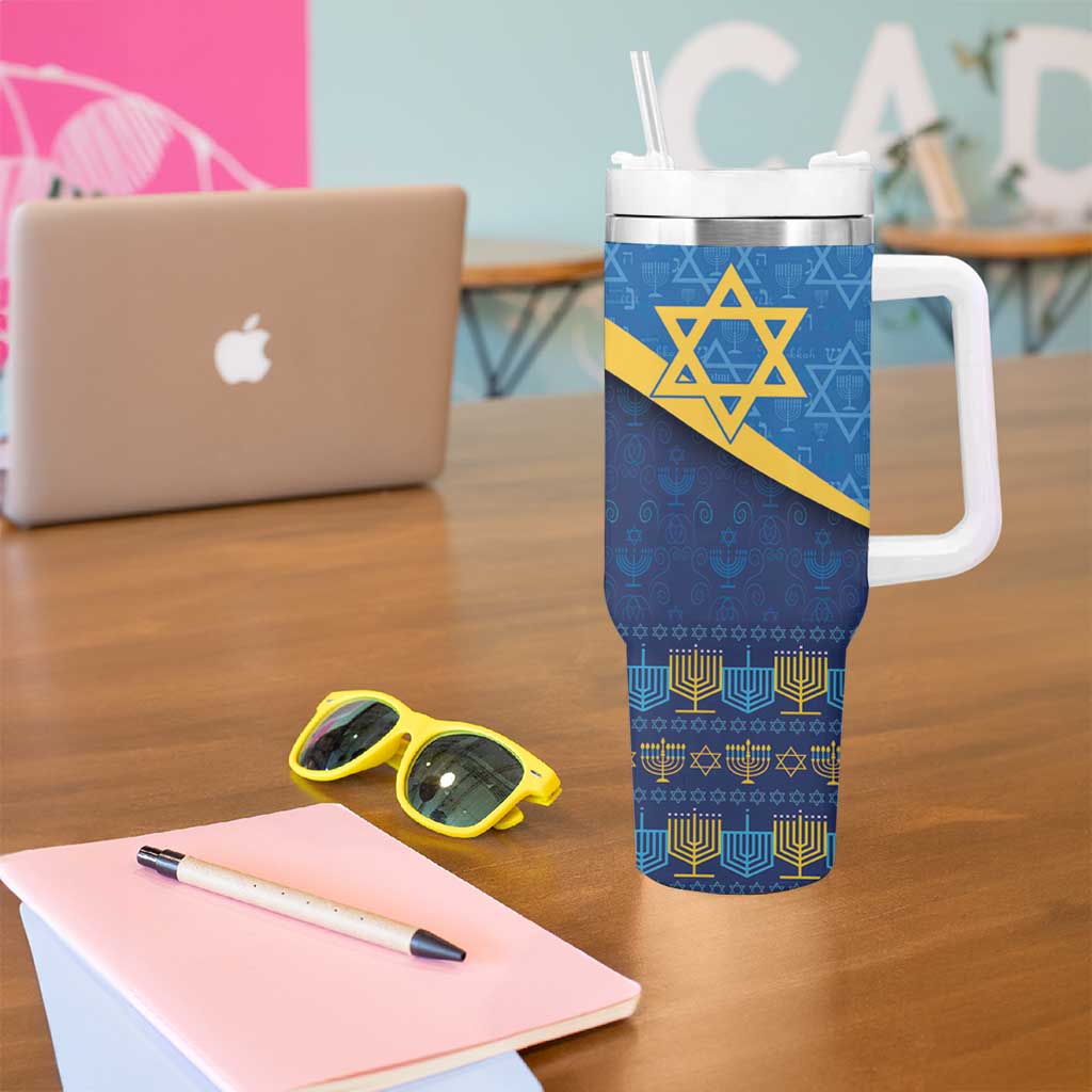 Love and Light Hanukkah Tumbler With Handle The Hanukkiah Menorah Pattern - Wonder Print Shop