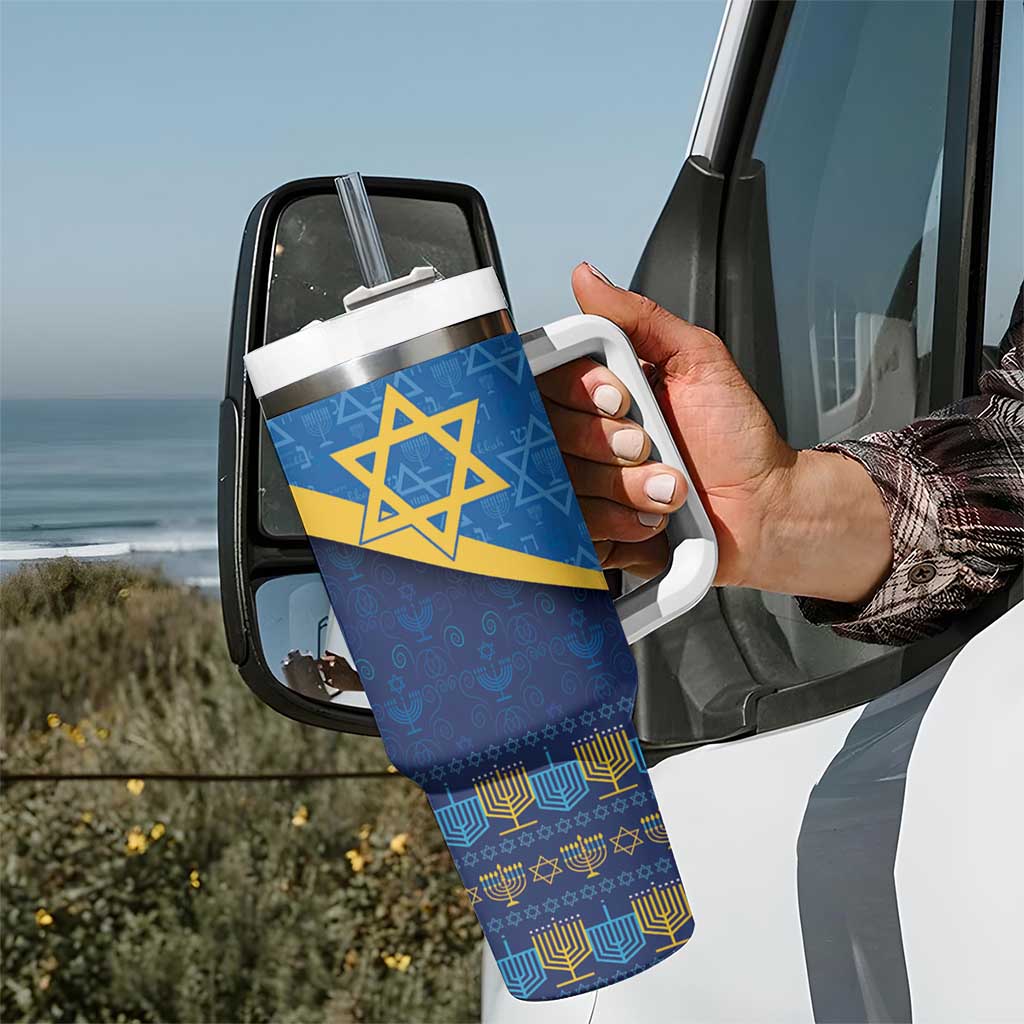 Love and Light Hanukkah Tumbler With Handle The Hanukkiah Menorah Pattern - Wonder Print Shop