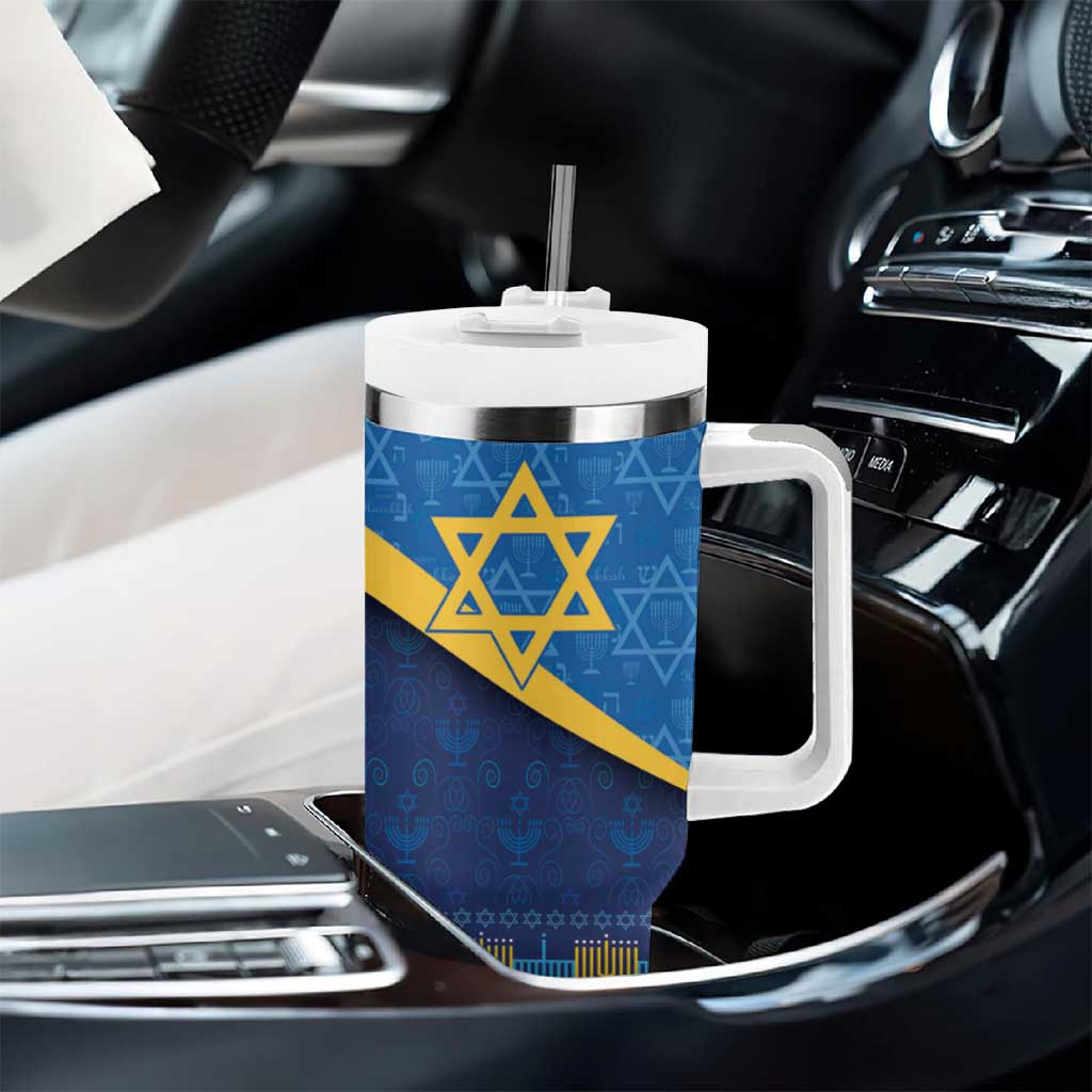 Love and Light Hanukkah Tumbler With Handle The Hanukkiah Menorah Pattern - Wonder Print Shop