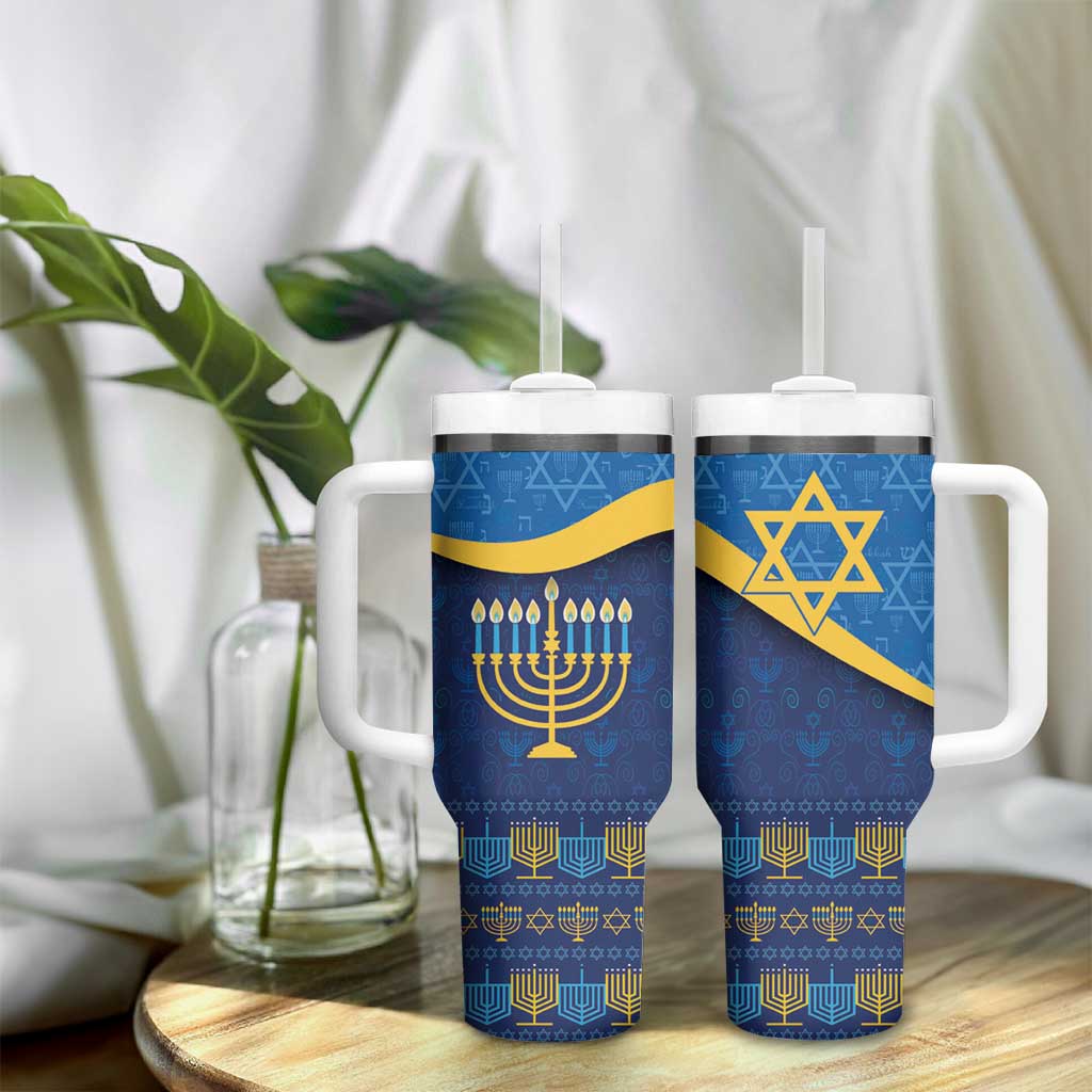 Love and Light Hanukkah Tumbler With Handle The Hanukkiah Menorah Pattern - Wonder Print Shop
