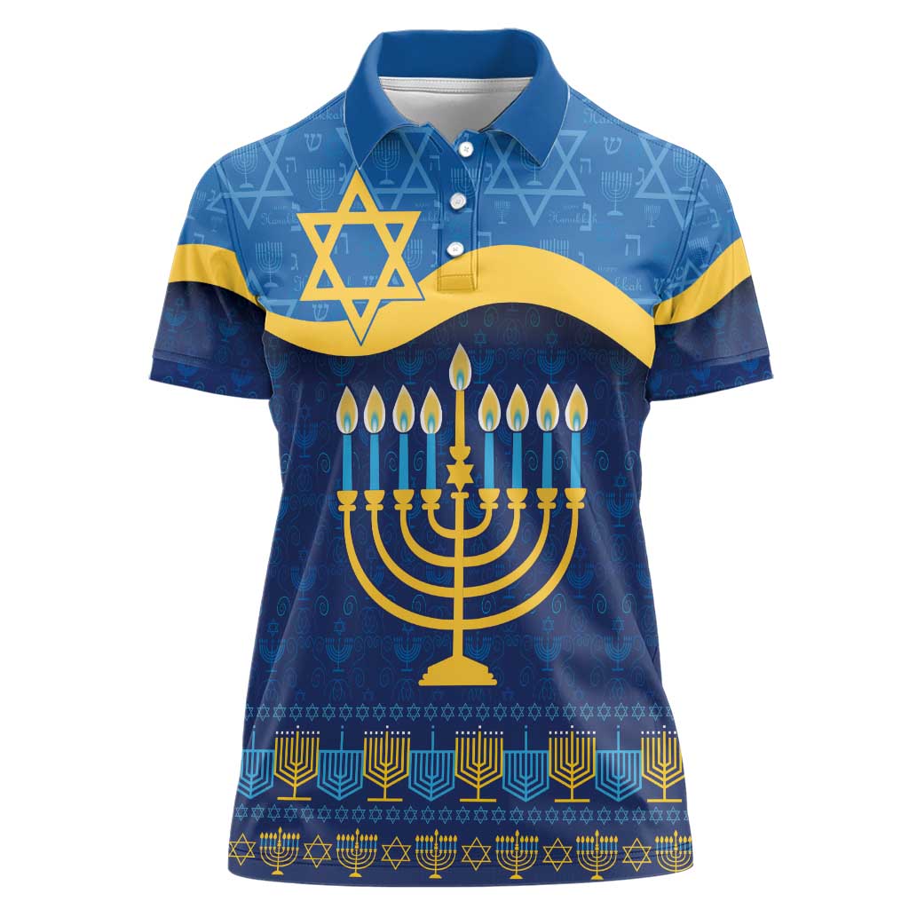 Love and Light Hanukkah Women Polo Shirt The Hanukkiah Menorah Pattern - Wonder Print Shop