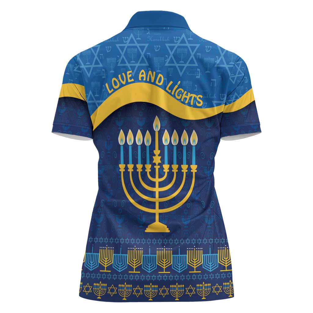 Love and Light Hanukkah Women Polo Shirt The Hanukkiah Menorah Pattern - Wonder Print Shop