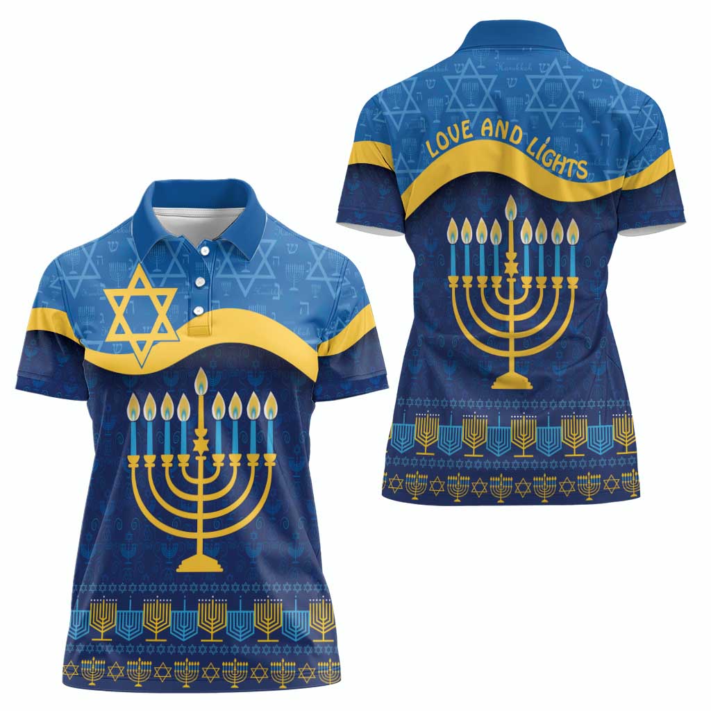 Love and Light Hanukkah Women Polo Shirt The Hanukkiah Menorah Pattern - Wonder Print Shop