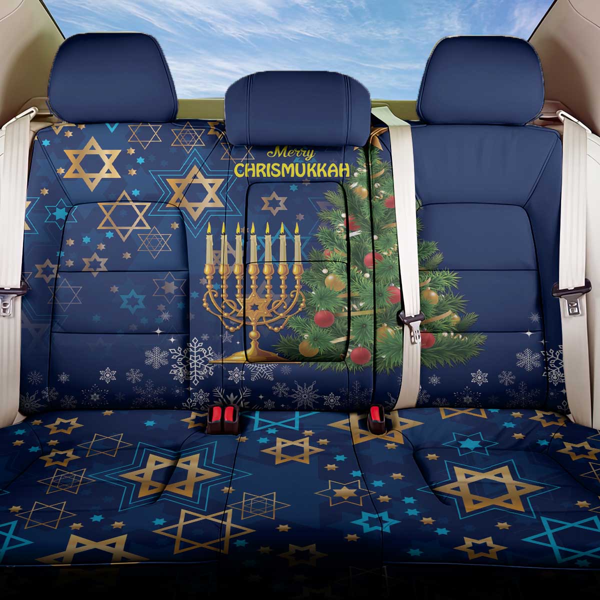 Merry Chrismukkah Back Car Seat Cover Merry Christmas and Happy Hanukkah LT9 - Wonder Print Shop