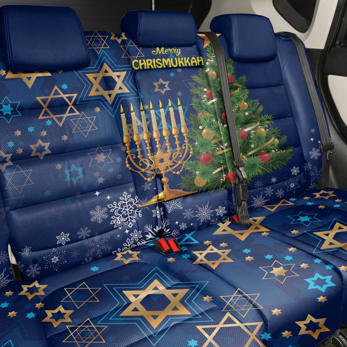 Merry Chrismukkah Back Car Seat Cover Merry Christmas and Happy Hanukkah LT9 - Wonder Print Shop