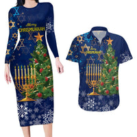 Merry Chrismukkah Couples Matching Long Sleeve Bodycon Dress and Hawaiian Shirt Merry Christmas and Happy Hanukkah LT9 - Wonder Print Shop