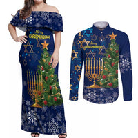 Merry Chrismukkah Couples Matching Off Shoulder Maxi Dress and Long Sleeve Button Shirt Merry Christmas and Happy Hanukkah LT9 - Wonder Print Shop