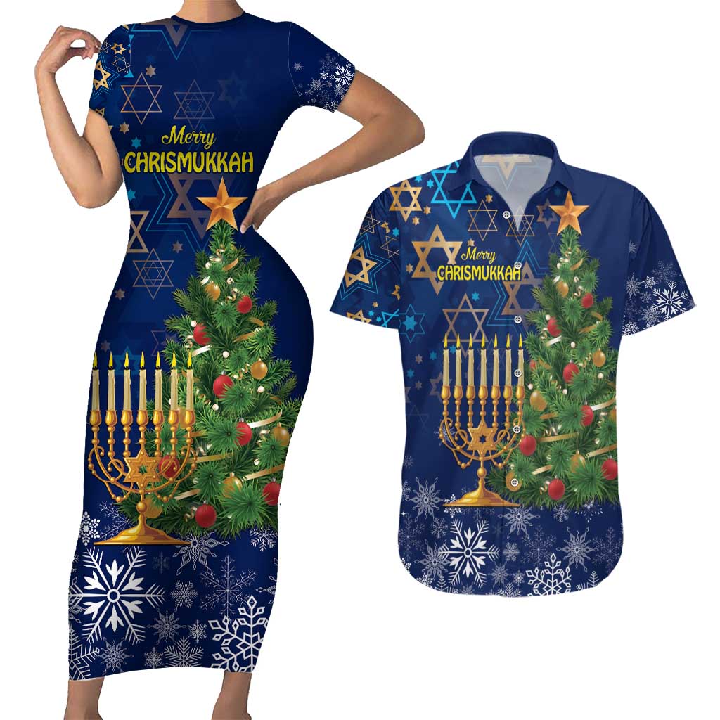Merry Chrismukkah Couples Matching Short Sleeve Bodycon Dress and Hawaiian Shirt Merry Christmas and Happy Hanukkah LT9 - Wonder Print Shop
