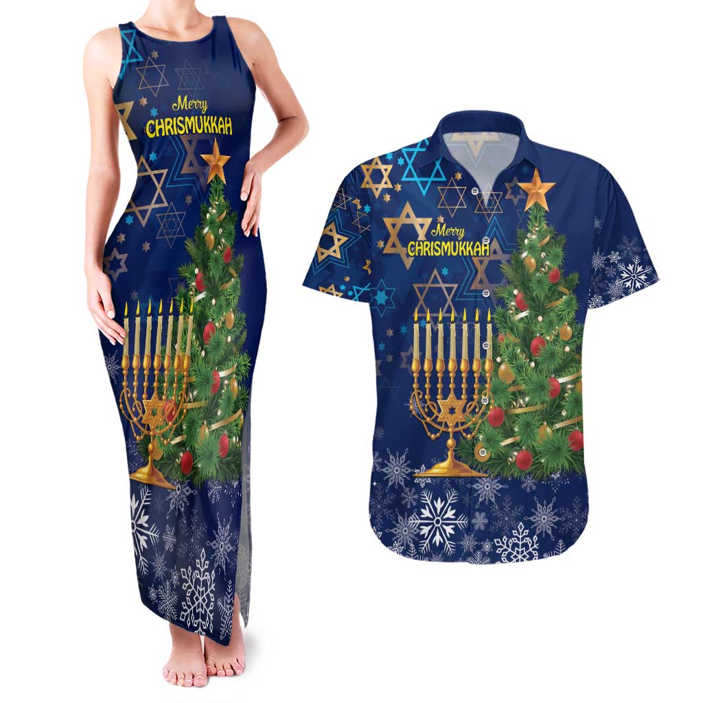Merry Chrismukkah Couples Matching Tank Maxi Dress and Hawaiian Shirt Merry Christmas and Happy Hanukkah LT9 - Wonder Print Shop