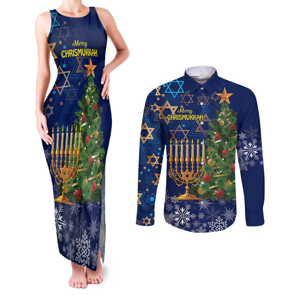 Merry Chrismukkah Couples Matching Tank Maxi Dress and Long Sleeve Button Shirt Merry Christmas and Happy Hanukkah LT9 - Wonder Print Shop