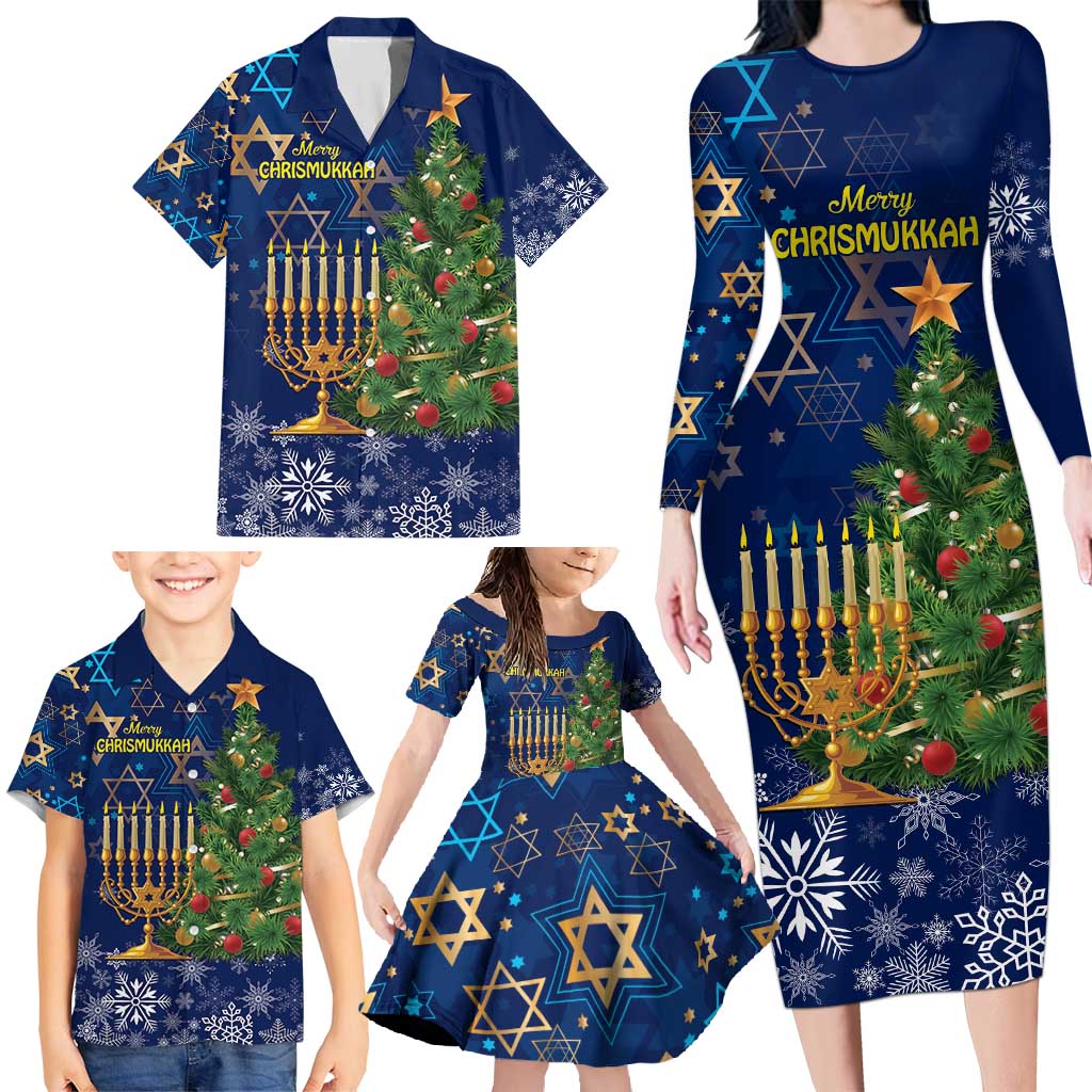 Merry Chrismukkah Family Matching Long Sleeve Bodycon Dress and Hawaiian Shirt Merry Christmas and Happy Hanukkah LT9 - Wonder Print Shop