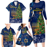 Merry Chrismukkah Family Matching Long Sleeve Bodycon Dress and Hawaiian Shirt Merry Christmas and Happy Hanukkah LT9 - Wonder Print Shop