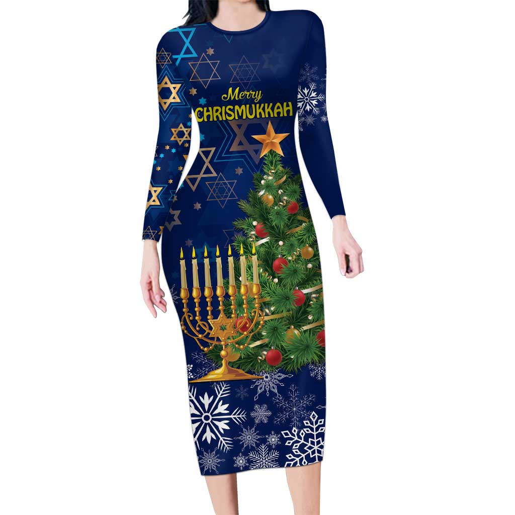 Merry Chrismukkah Family Matching Long Sleeve Bodycon Dress and Hawaiian Shirt Merry Christmas and Happy Hanukkah LT9 - Wonder Print Shop