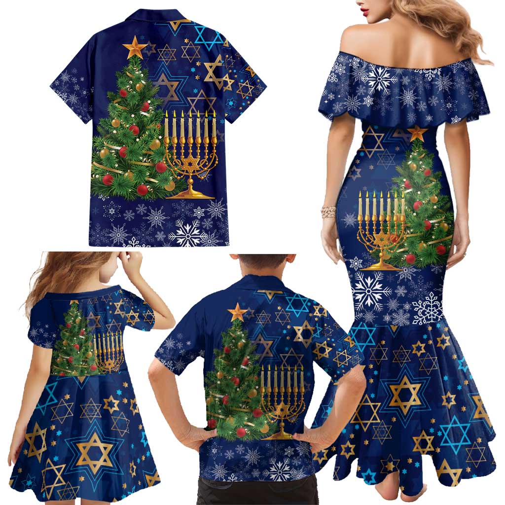 Merry Chrismukkah Family Matching Mermaid Dress and Hawaiian Shirt Merry Christmas and Happy Hanukkah LT9 - Wonder Print Shop