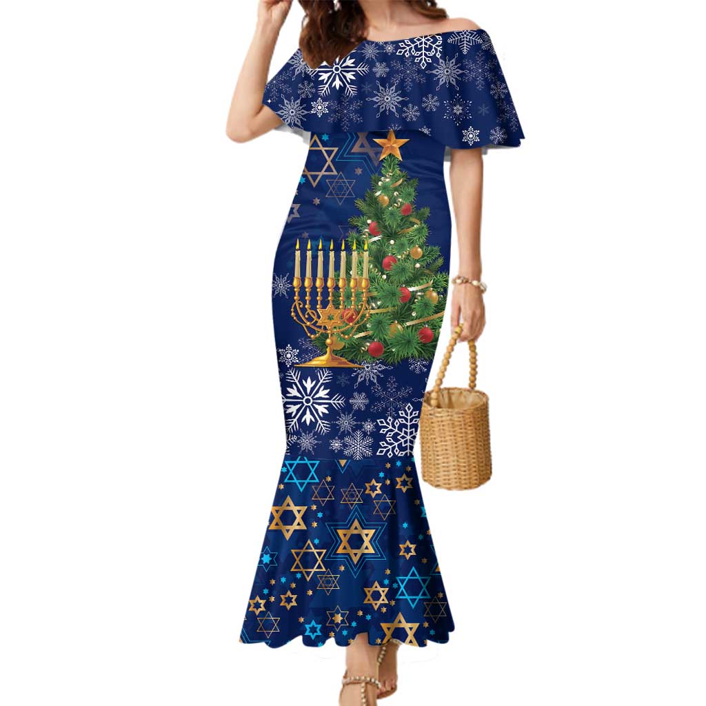 Merry Chrismukkah Family Matching Mermaid Dress and Hawaiian Shirt Merry Christmas and Happy Hanukkah LT9 - Wonder Print Shop