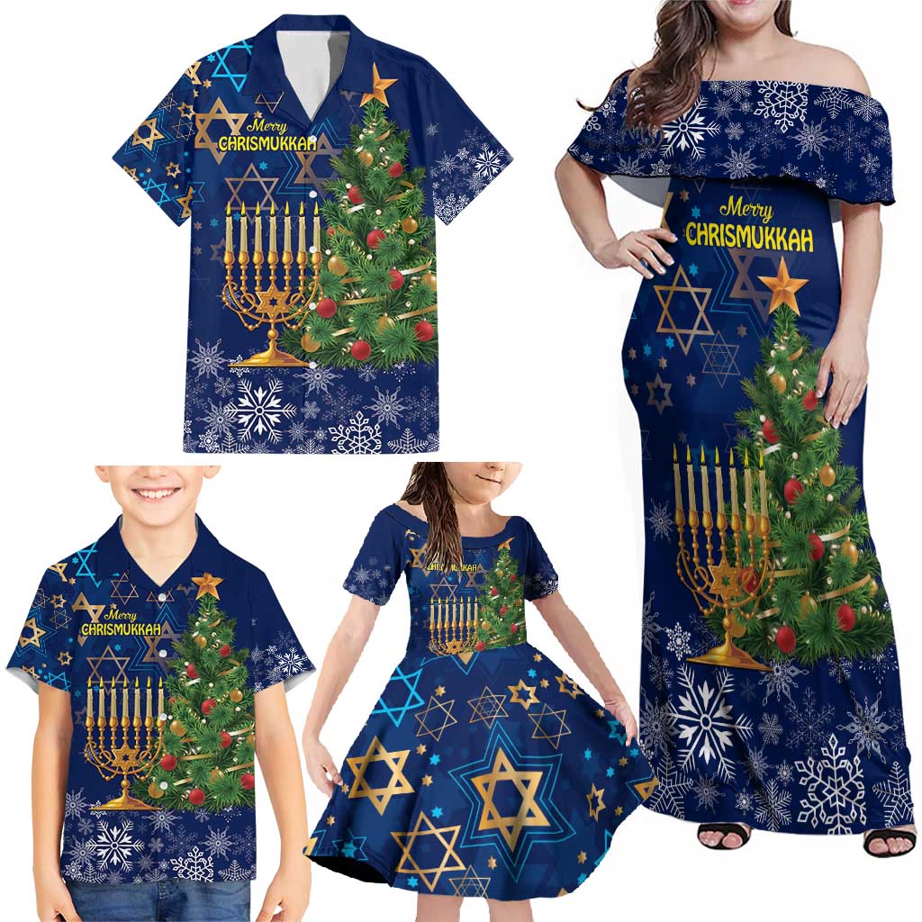 Merry Chrismukkah Family Matching Off Shoulder Maxi Dress and Hawaiian Shirt Merry Christmas and Happy Hanukkah LT9 - Wonder Print Shop