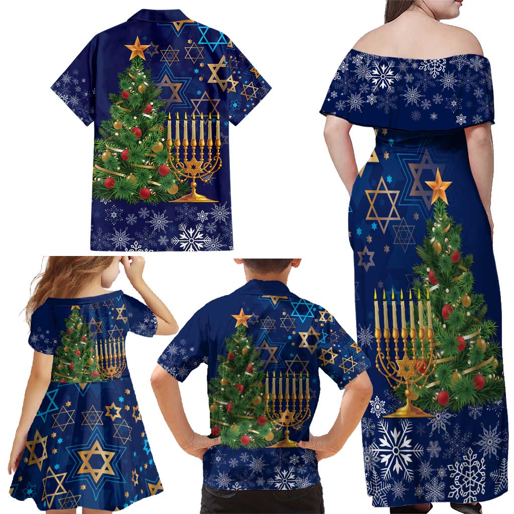 Merry Chrismukkah Family Matching Off Shoulder Maxi Dress and Hawaiian Shirt Merry Christmas and Happy Hanukkah LT9 - Wonder Print Shop