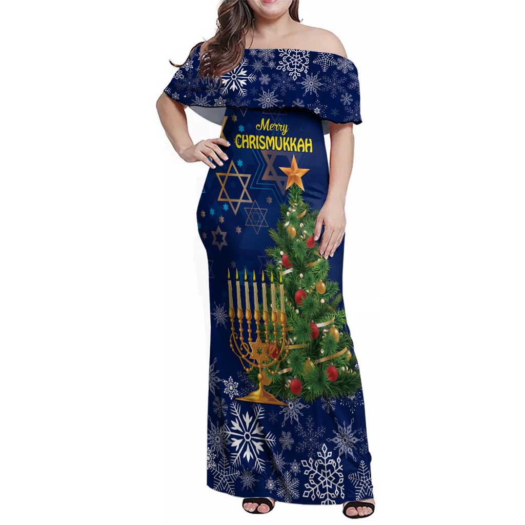 Merry Chrismukkah Family Matching Off Shoulder Maxi Dress and Hawaiian Shirt Merry Christmas and Happy Hanukkah LT9 - Wonder Print Shop