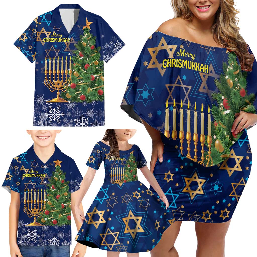 Merry Chrismukkah Family Matching Off Shoulder Short Dress and Hawaiian Shirt Merry Christmas and Happy Hanukkah LT9 - Wonder Print Shop