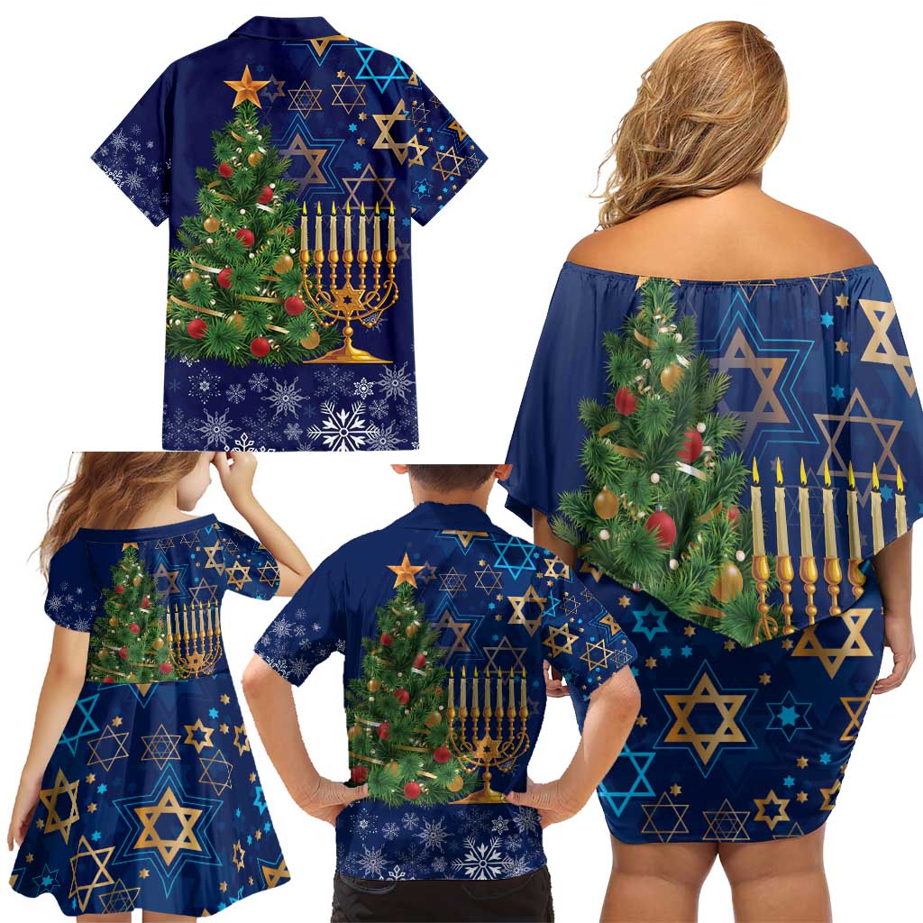 Merry Chrismukkah Family Matching Off Shoulder Short Dress and Hawaiian Shirt Merry Christmas and Happy Hanukkah LT9 - Wonder Print Shop
