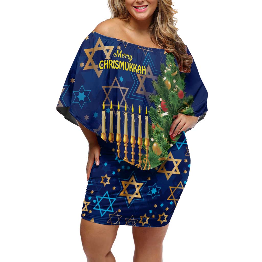 Merry Chrismukkah Family Matching Off Shoulder Short Dress and Hawaiian Shirt Merry Christmas and Happy Hanukkah LT9 - Wonder Print Shop