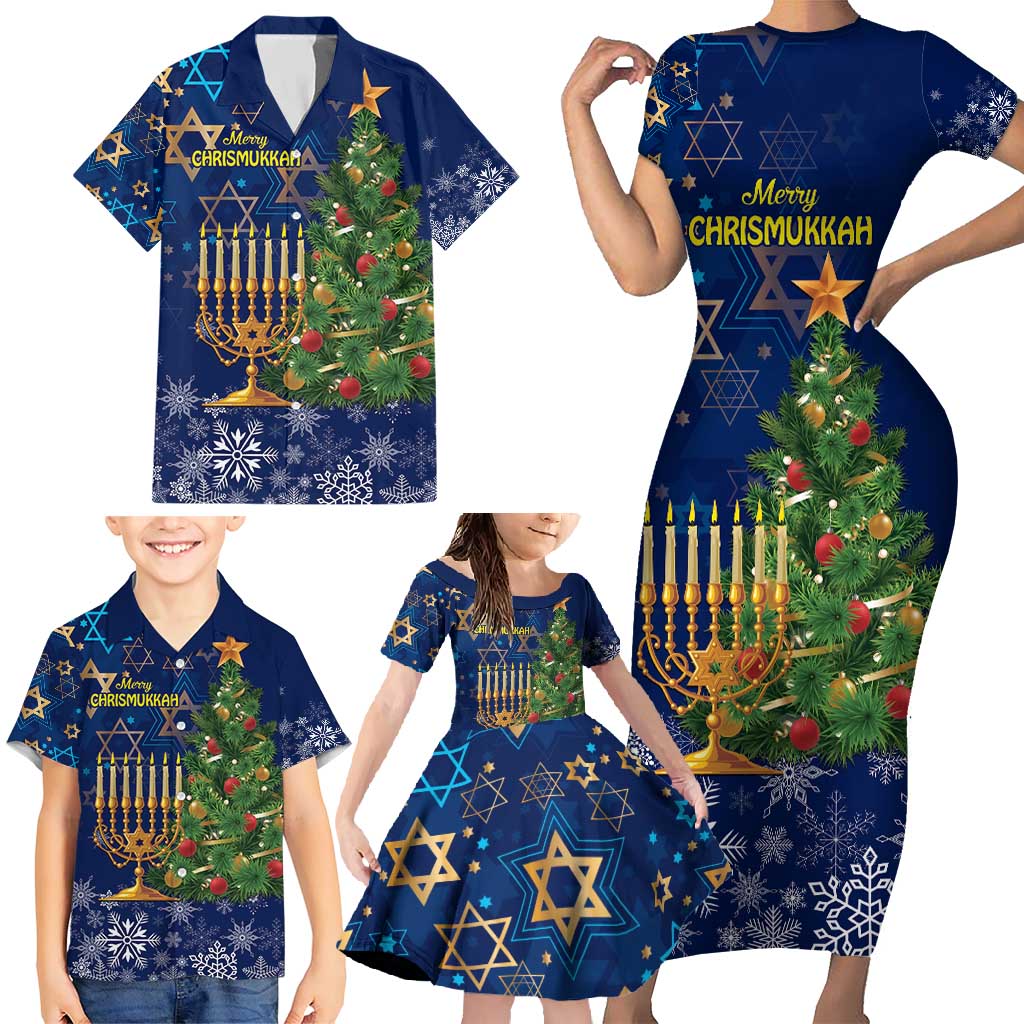 Merry Chrismukkah Family Matching Short Sleeve Bodycon Dress and Hawaiian Shirt Merry Christmas and Happy Hanukkah - Wonder Print Shop