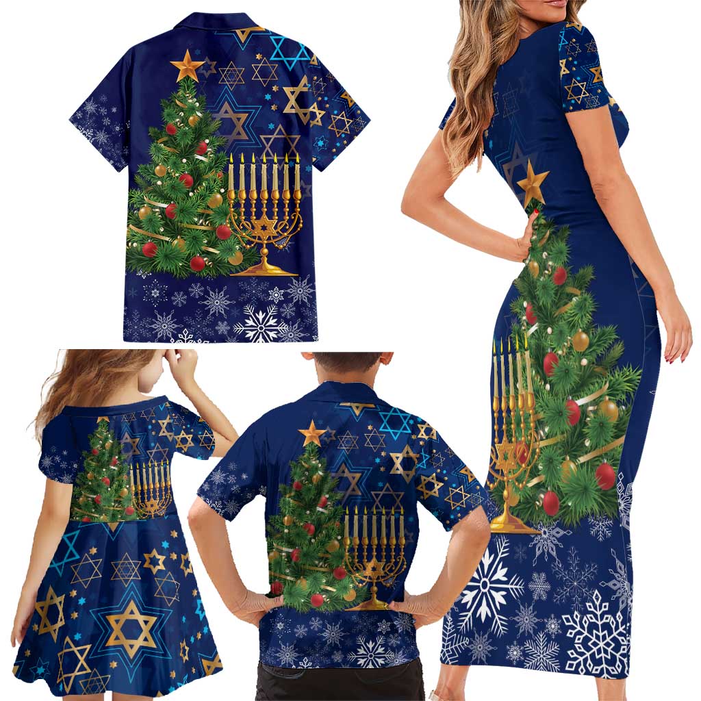 Merry Chrismukkah Family Matching Short Sleeve Bodycon Dress and Hawaiian Shirt Merry Christmas and Happy Hanukkah - Wonder Print Shop