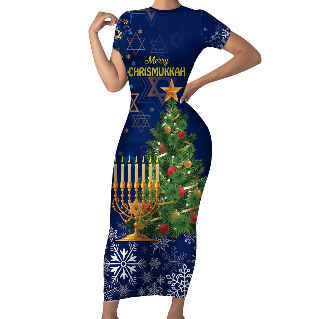 Merry Chrismukkah Family Matching Short Sleeve Bodycon Dress and Hawaiian Shirt Merry Christmas and Happy Hanukkah - Wonder Print Shop