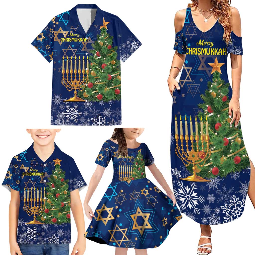 Merry Chrismukkah Family Matching Summer Maxi Dress and Hawaiian Shirt Merry Christmas and Happy Hanukkah - Wonder Print Shop