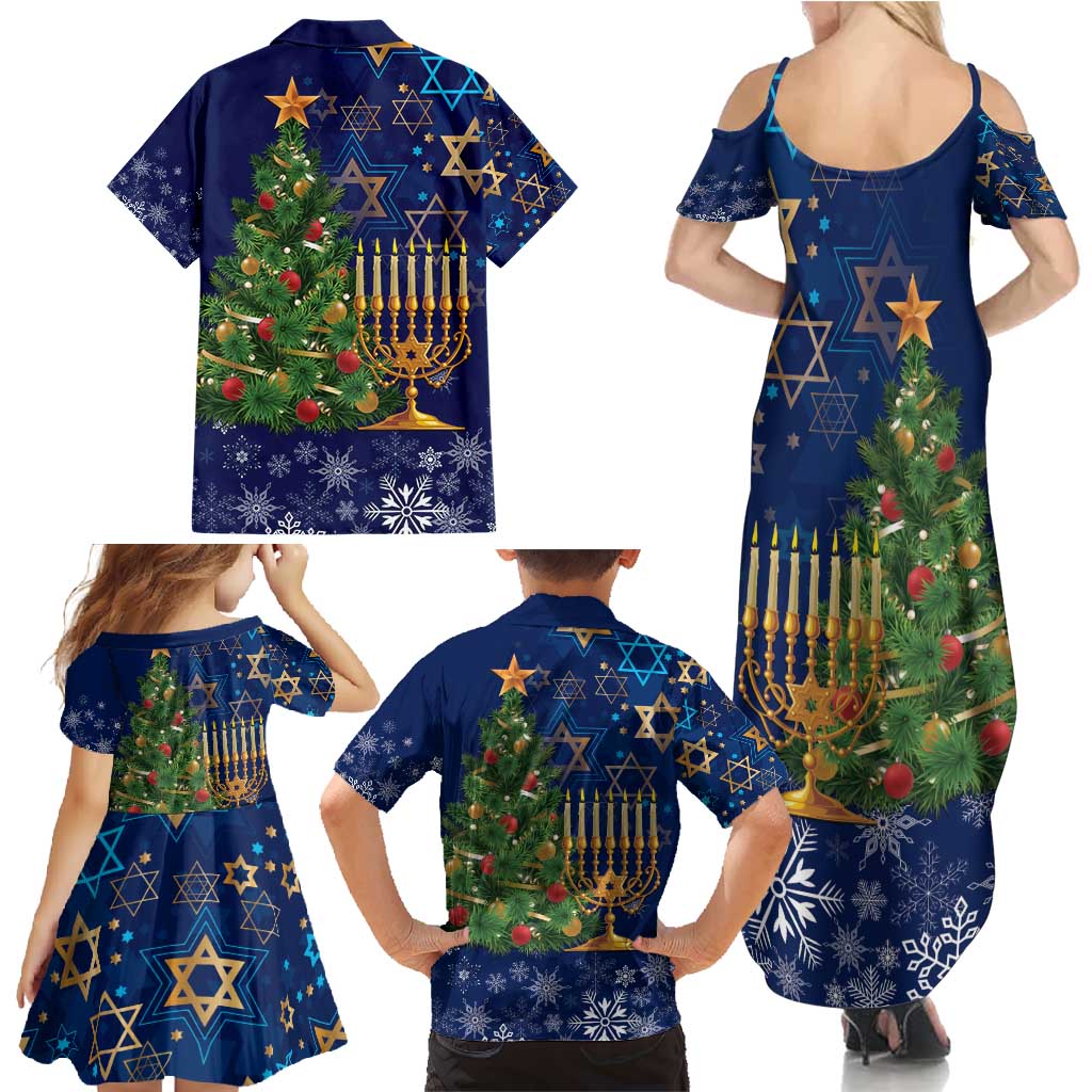 Merry Chrismukkah Family Matching Summer Maxi Dress and Hawaiian Shirt Merry Christmas and Happy Hanukkah - Wonder Print Shop