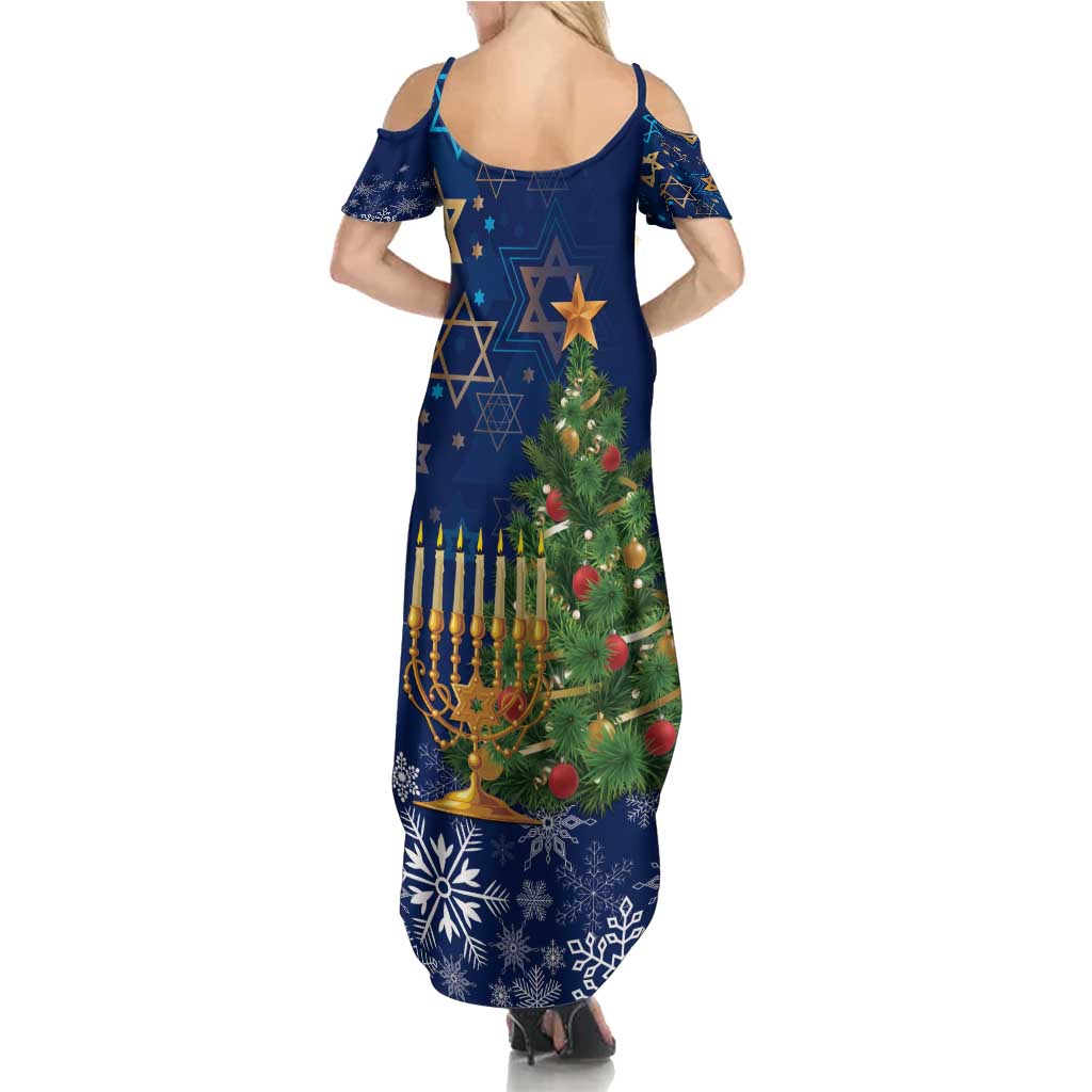 Merry Chrismukkah Family Matching Summer Maxi Dress and Hawaiian Shirt Merry Christmas and Happy Hanukkah - Wonder Print Shop