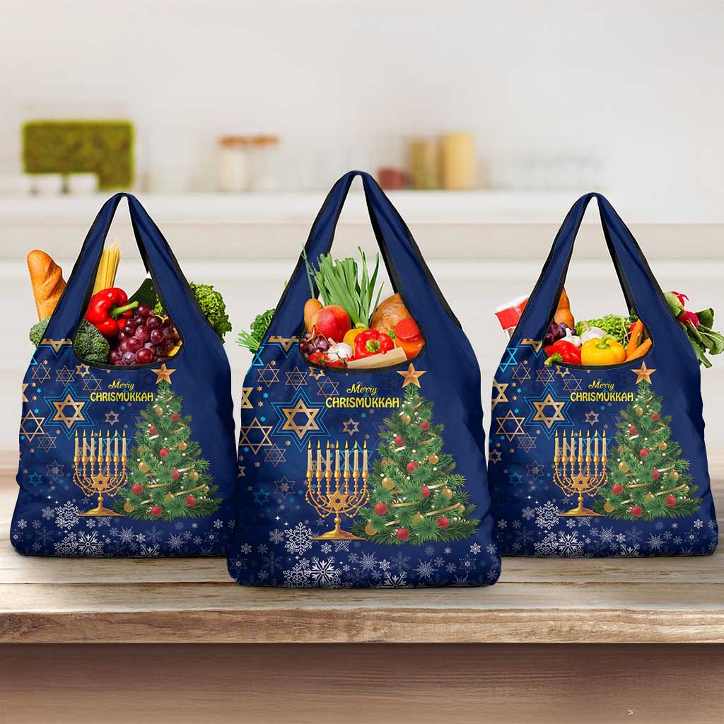 Merry Chrismukkah Grocery Bag Merry Christmas and Happy Hanukkah