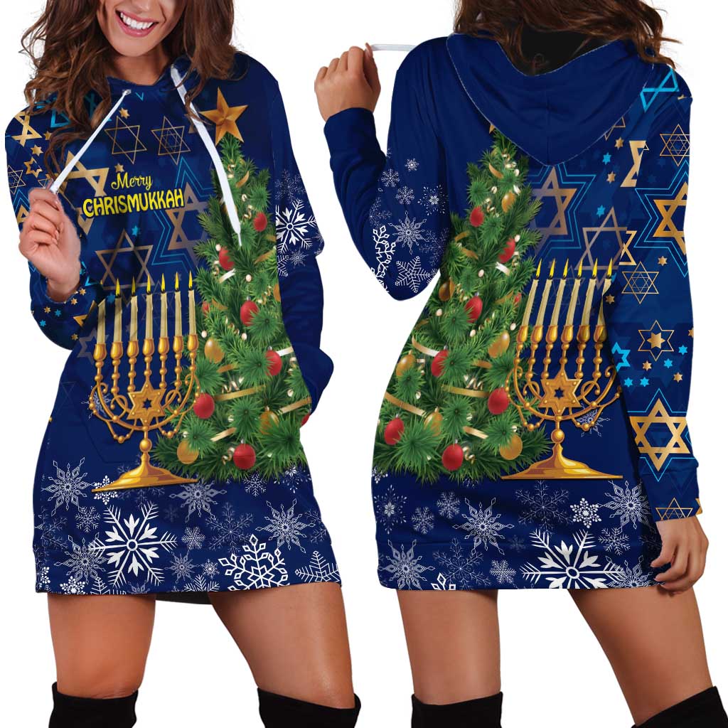 Merry Chrismukkah Hoodie Dress Merry Christmas and Happy Hanukkah - Wonder Print Shop