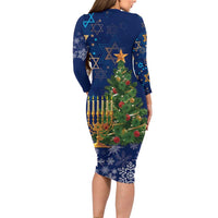 Merry Chrismukkah Long Sleeve Bodycon Dress Merry Christmas and Happy Hanukkah - Wonder Print Shop