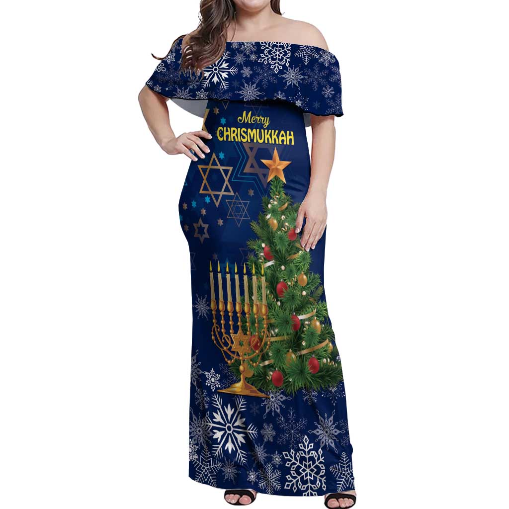 Merry Chrismukkah Off Shoulder Maxi Dress Merry Christmas and Happy Hanukkah - Wonder Print Shop