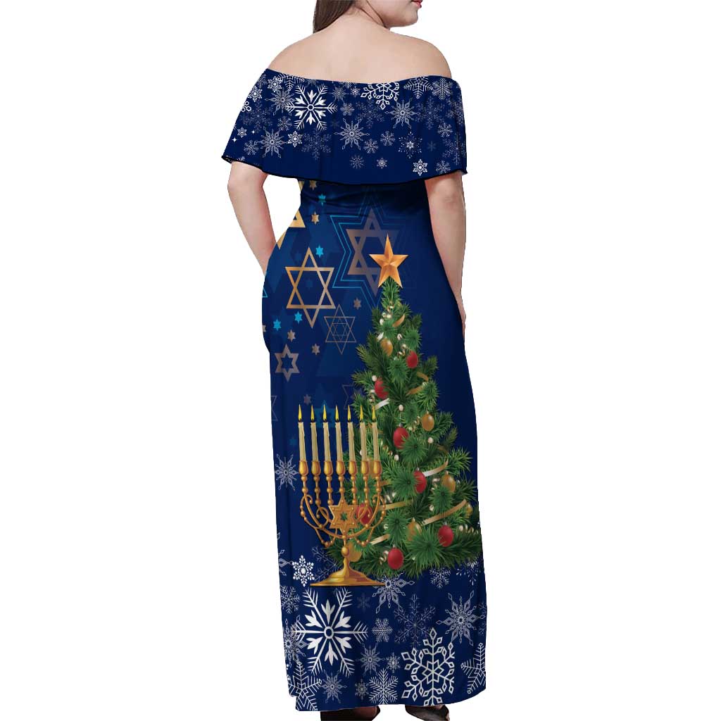 Merry Chrismukkah Off Shoulder Maxi Dress Merry Christmas and Happy Hanukkah - Wonder Print Shop