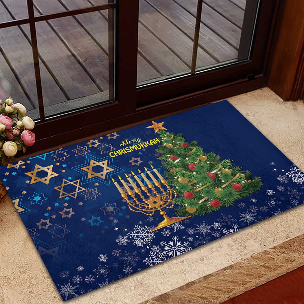 Merry Chrismukkah Rubber Doormat Merry Christmas and Happy Hanukkah - Wonder Print Shop
