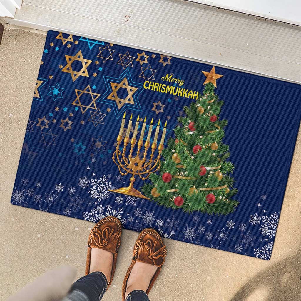 Merry Chrismukkah Rubber Doormat Merry Christmas and Happy Hanukkah - Wonder Print Shop