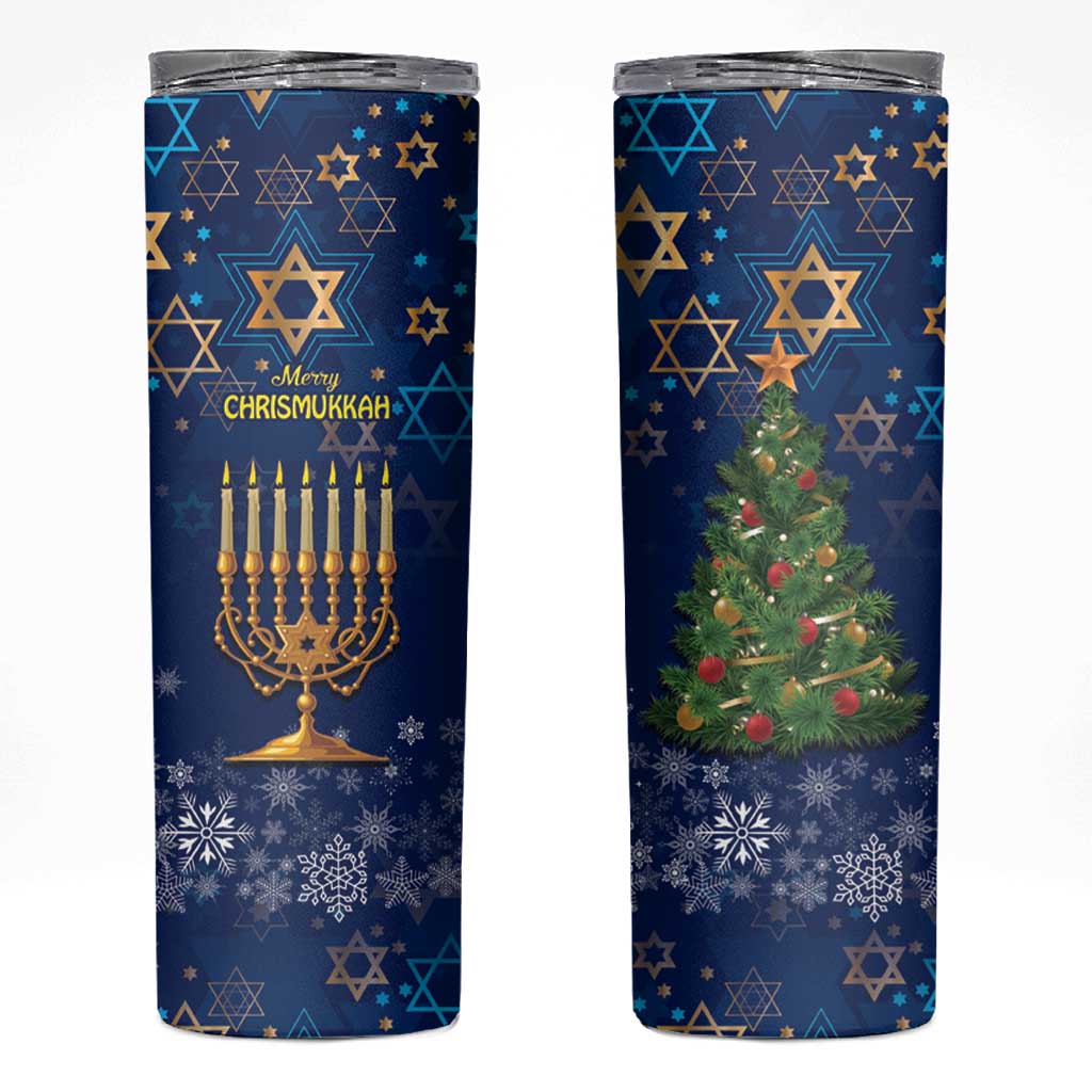 Merry Chrismukkah Skinny Tumbler Merry Christmas and Happy Hanukkah - Wonder Print Shop