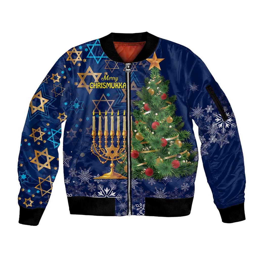 Merry Chrismukkah Sleeve Zip Bomber Jacket Merry Christmas and Happy Hanukkah - Wonder Print Shop