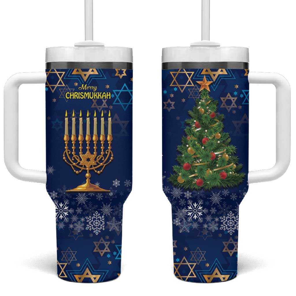 Merry Chrismukkah Tumbler With Handle Merry Christmas and Happy Hanukkah - Wonder Print Shop