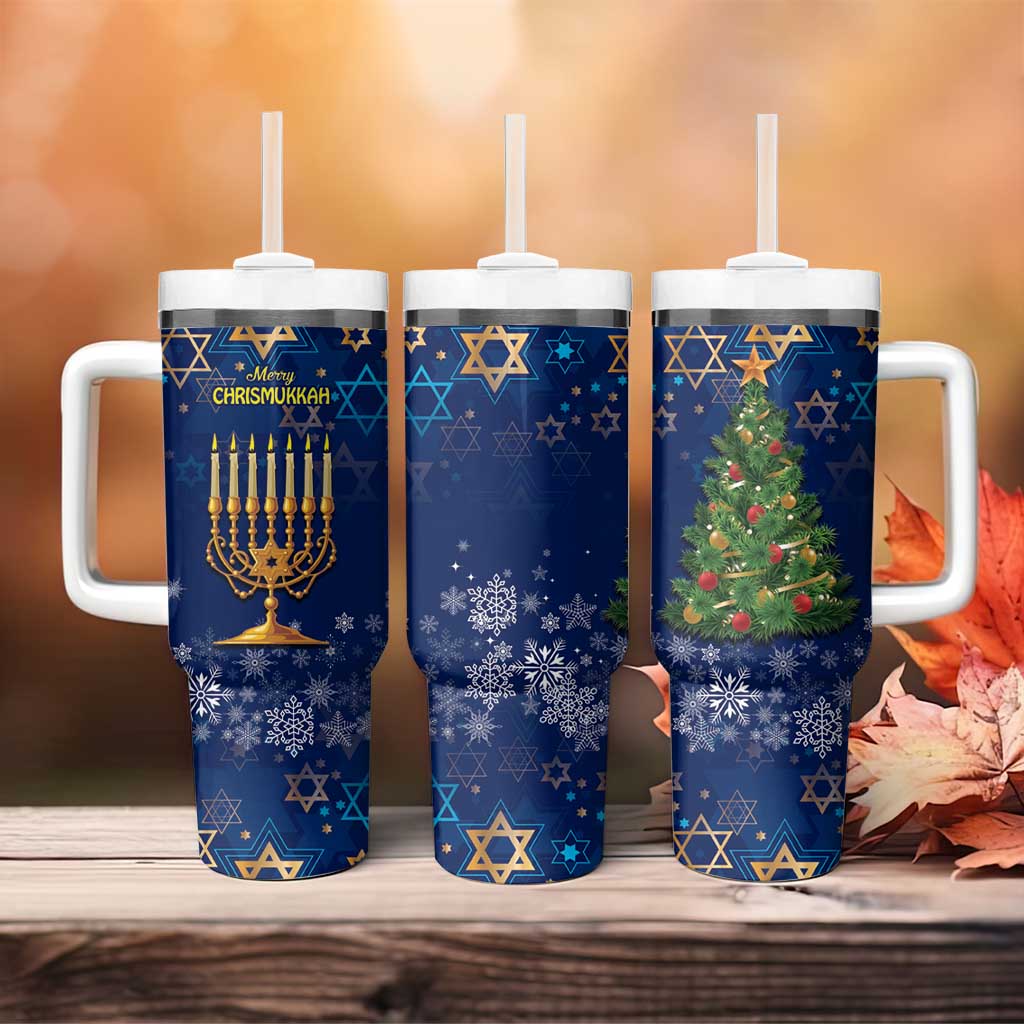 Merry Chrismukkah Tumbler With Handle Merry Christmas and Happy Hanukkah - Wonder Print Shop