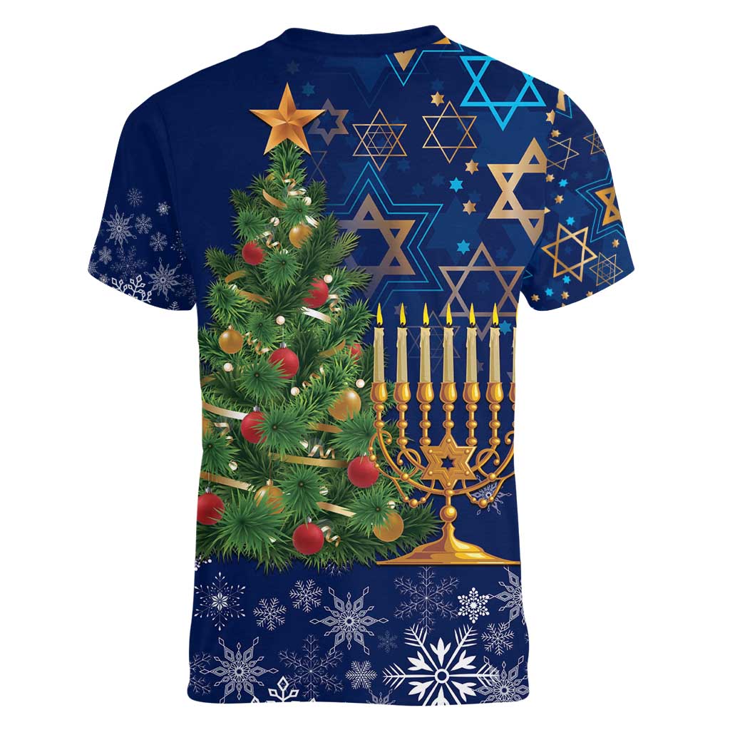 Merry Chrismukkah Women V-Neck T-Shirt Merry Christmas and Happy Hanukkah - Wonder Print Shop