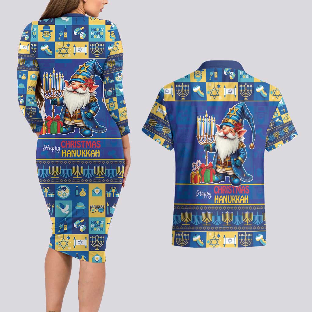 Merry Chrismukkah Couples Matching Long Sleeve Bodycon Dress and Hawaiian Shirt With Gnome Christmas Hanukkah LT9 - Wonder Print Shop