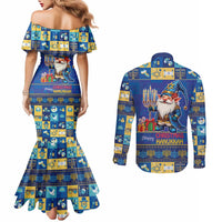 Merry Chrismukkah Couples Matching Mermaid Dress and Long Sleeve Button Shirt With Gnome Christmas Hanukkah