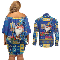 Merry Chrismukkah Couples Matching Off Shoulder Short Dress and Long Sleeve Button Shirt With Gnome Christmas Hanukkah LT9 - Wonder Print Shop