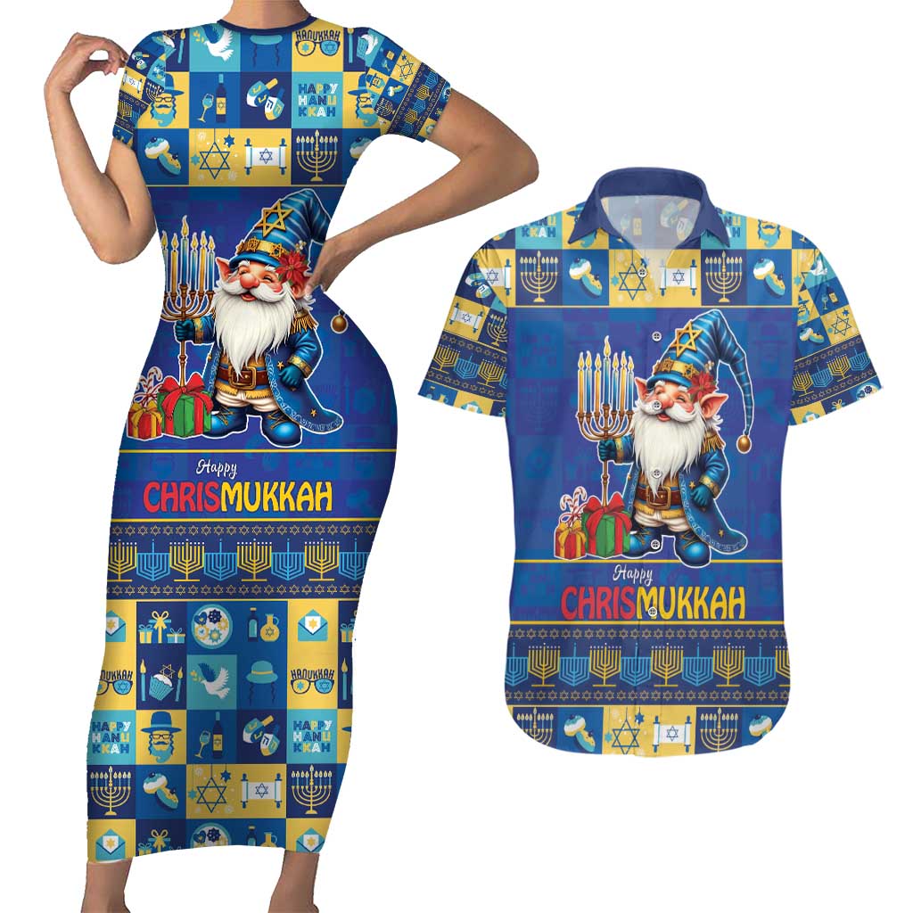 Merry Chrismukkah Couples Matching Short Sleeve Bodycon Dress and Hawaiian Shirt With Gnome Christmas Hanukkah LT9 - Wonder Print Shop