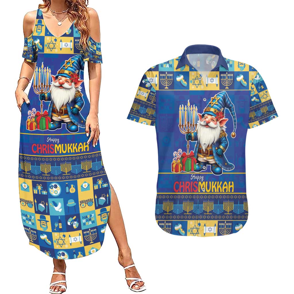 Merry Chrismukkah Couples Matching Summer Maxi Dress and Hawaiian Shirt With Gnome Christmas Hanukkah LT9 - Wonder Print Shop