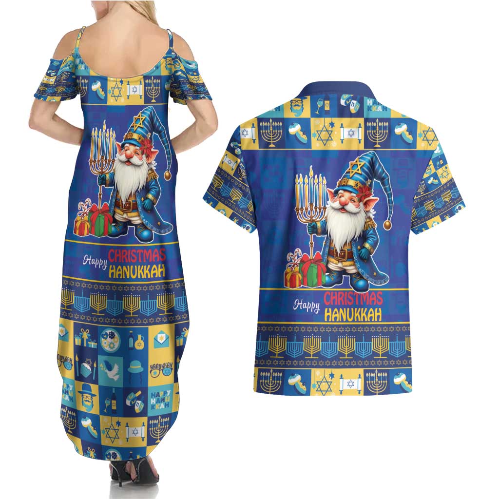 Merry Chrismukkah Couples Matching Summer Maxi Dress and Hawaiian Shirt With Gnome Christmas Hanukkah LT9 - Wonder Print Shop