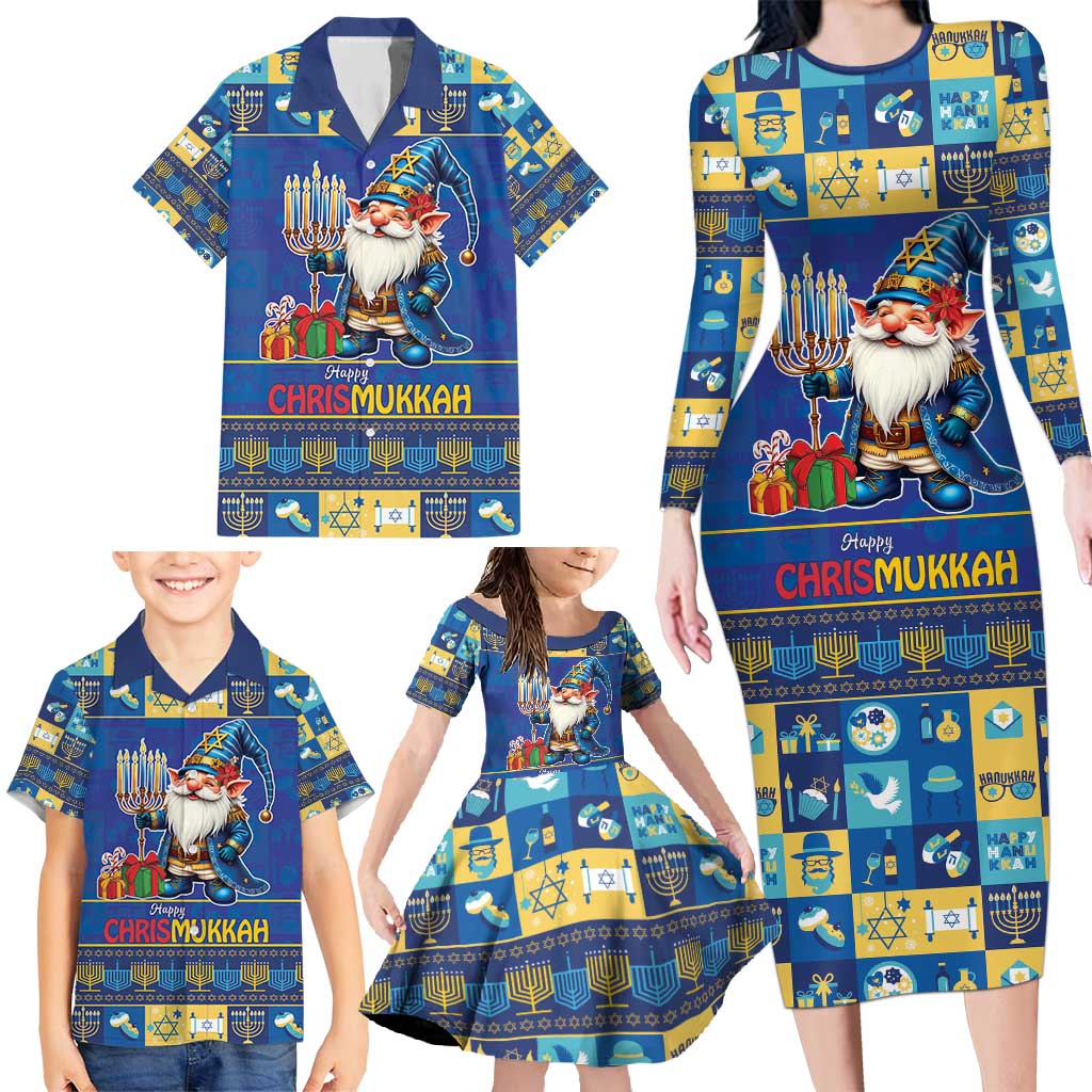 Merry Chrismukkah Family Matching Long Sleeve Bodycon Dress and Hawaiian Shirt With Gnome Christmas Hanukkah LT9 - Wonder Print Shop